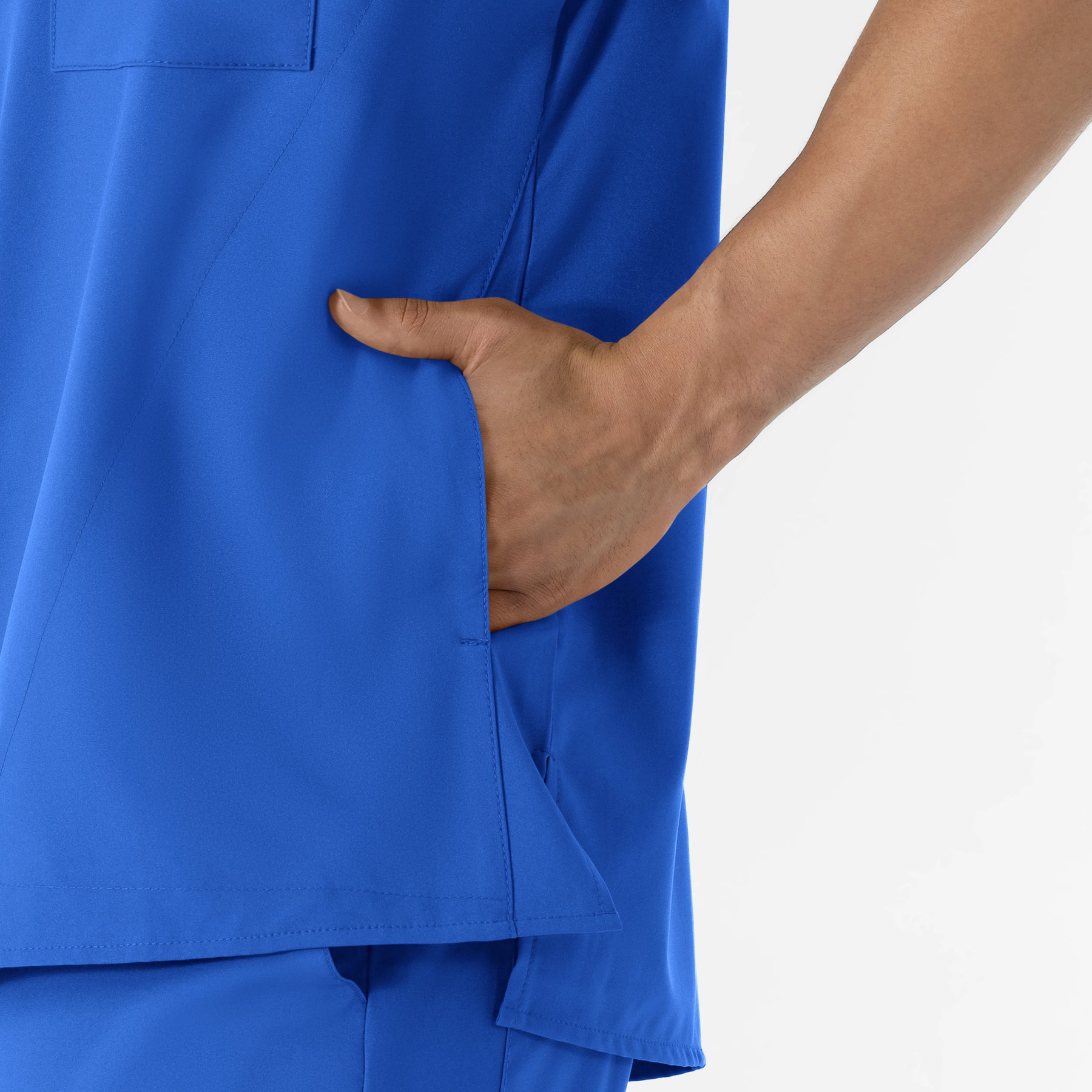 W123 Men's V-Neck Scrub Top Royal front detail