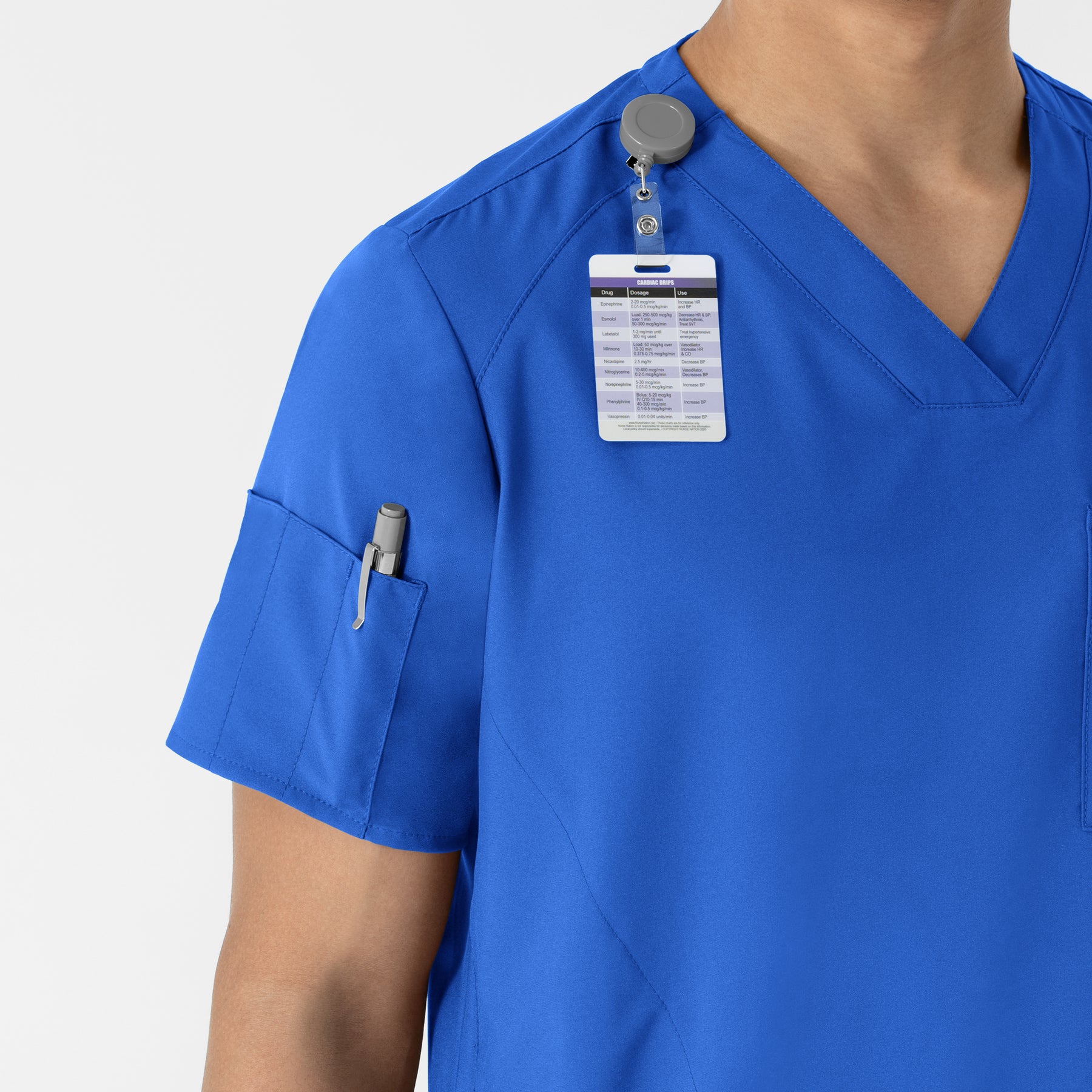 W123 Men's V-Neck Scrub Top Royal side detail 1