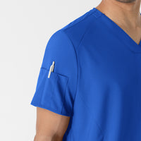 W123 Men's V-Neck Scrub Top Royal hemline detail