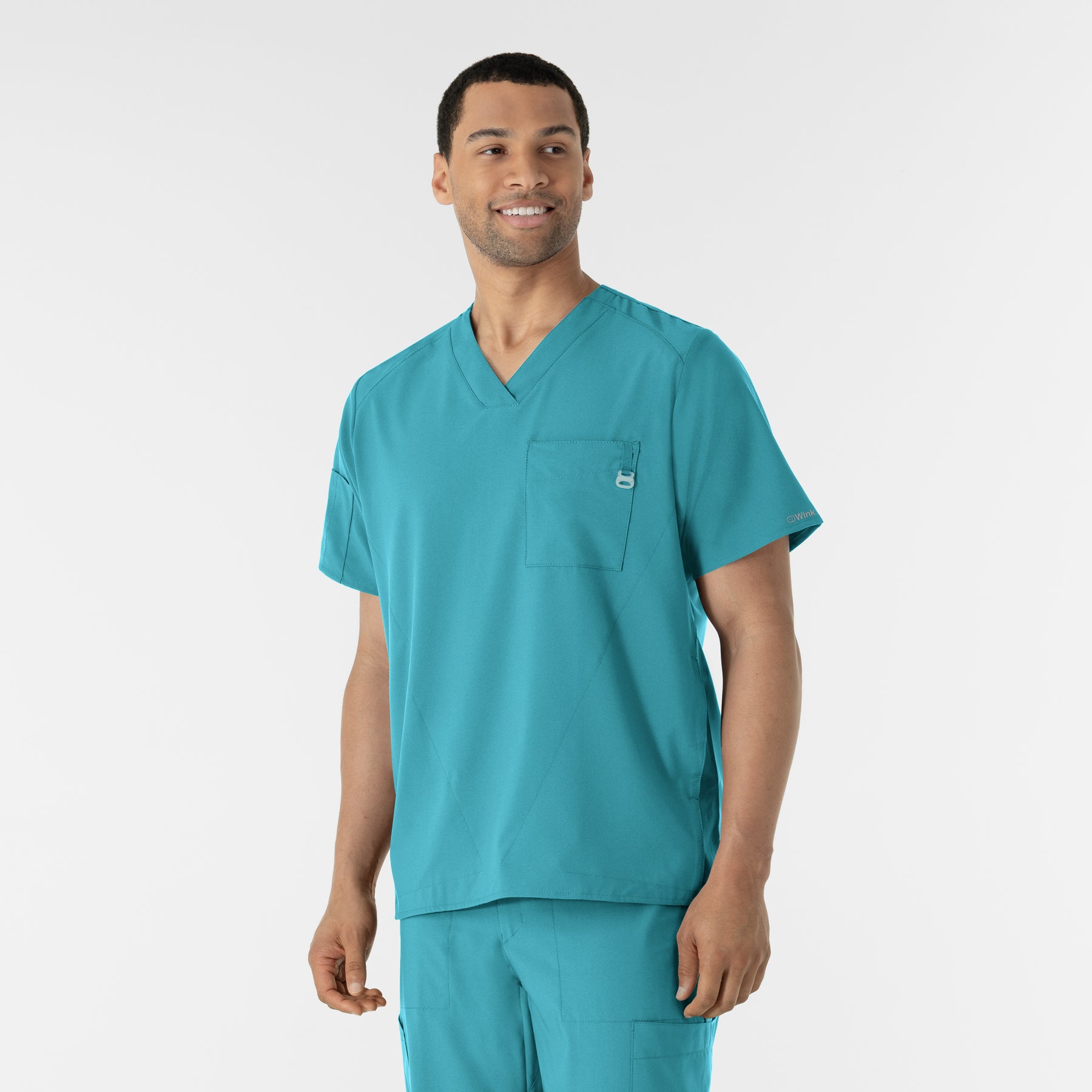 W123 Men's V-Neck Scrub Top Teal Blue