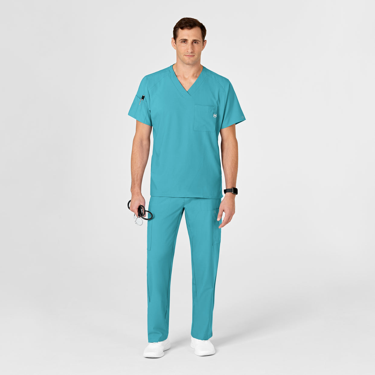 W123 Men's V-Neck Scrub Top Teal Blue scrub set