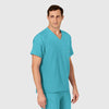 W123 Men's V-Neck Scrub Top Teal Blue side view