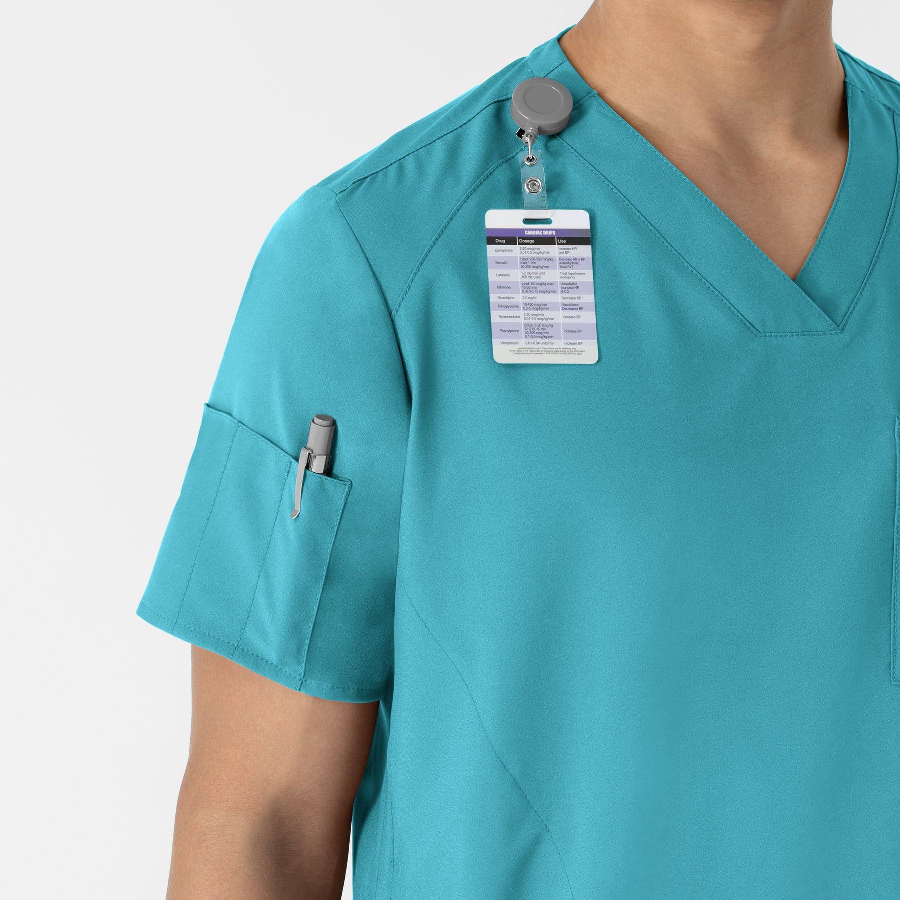 W123 Men's V-Neck Scrub Top Teal Blue side detail 1