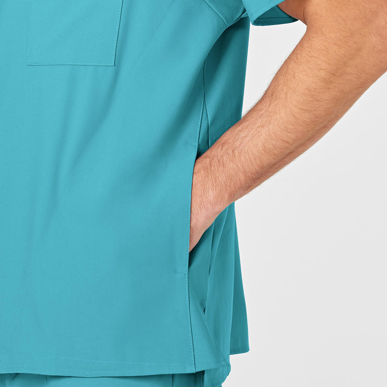 W123 Men's V-Neck Scrub Top Teal Blue side detail 2