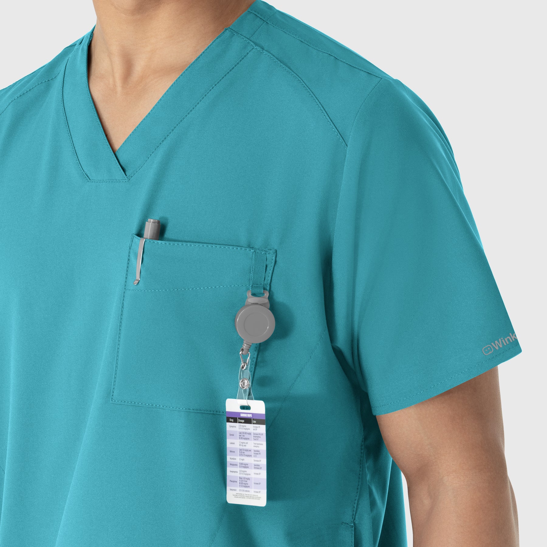 W123 Men's V-Neck Scrub Top Teal Blue side detail 2