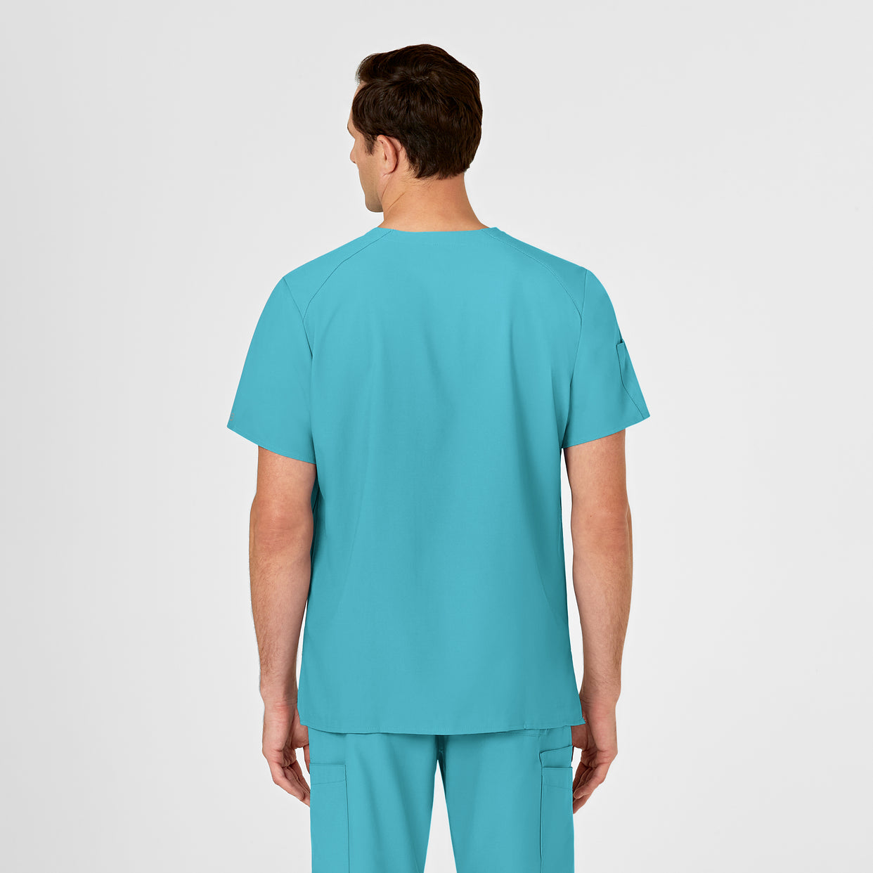 W123 Men's V-Neck Scrub Top Teal Blue back view