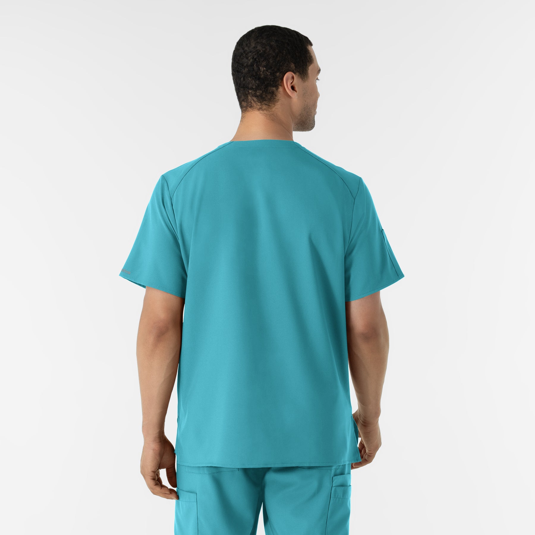 W123 Men's V-Neck Scrub Top Teal Blue back view