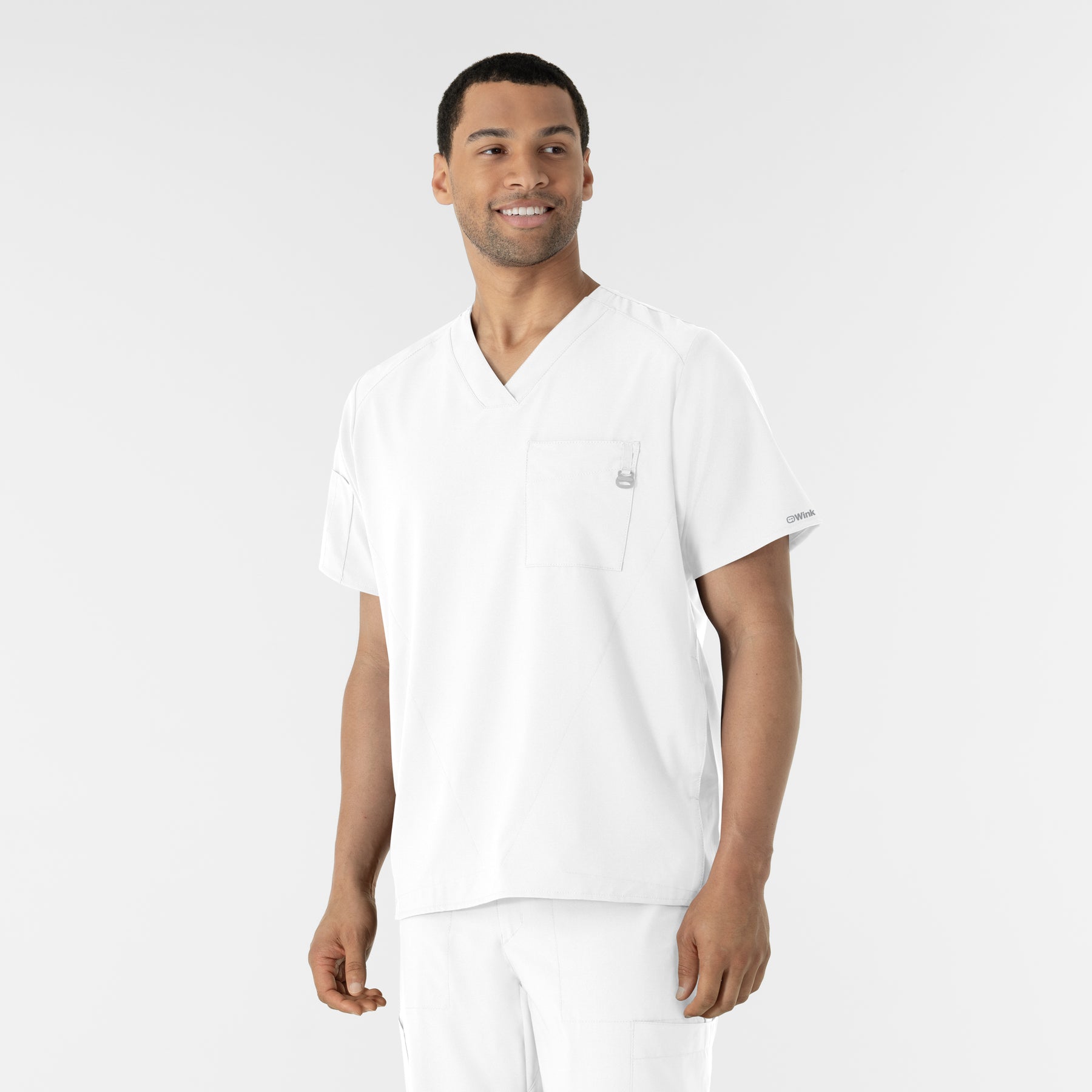 W123 Men's V-Neck Scrub Top White