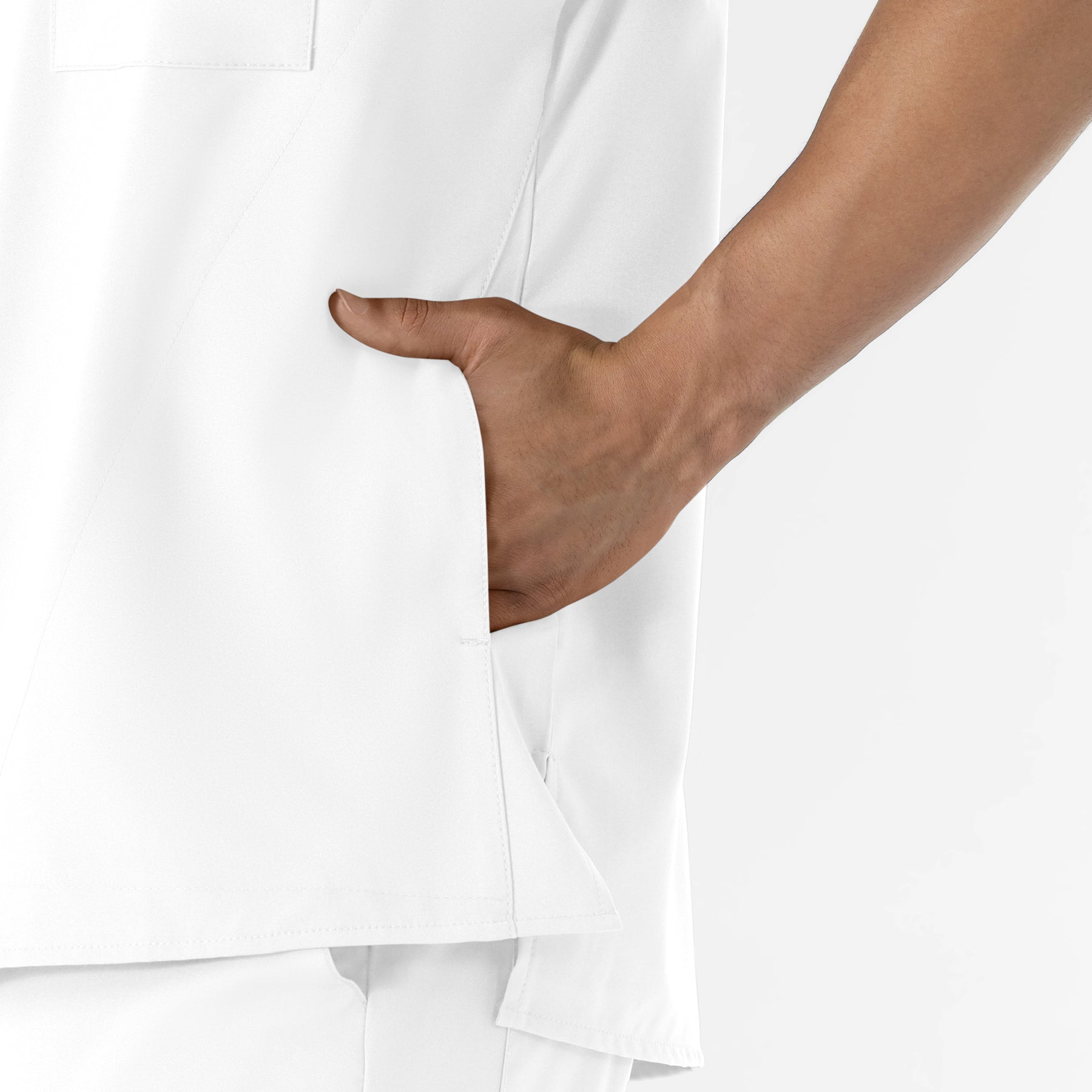 W123 Men's V-Neck Scrub Top White front detail