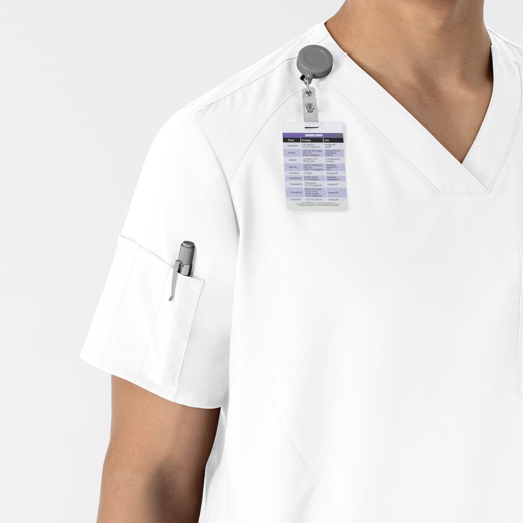 W123 Men's V-Neck Scrub Top White side detail 1
