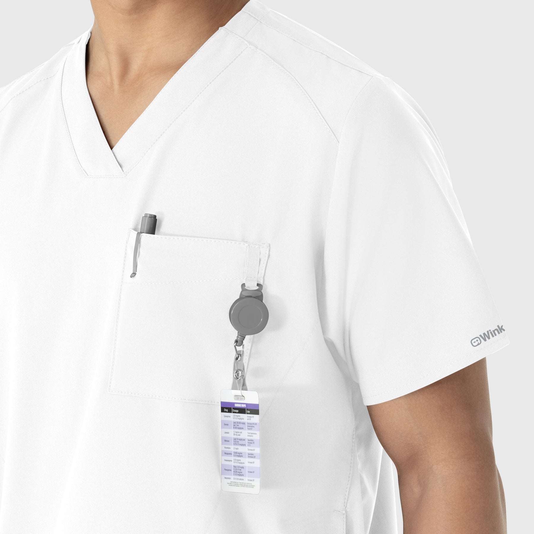 W123 Men's V-Neck Scrub Top White side detail 2