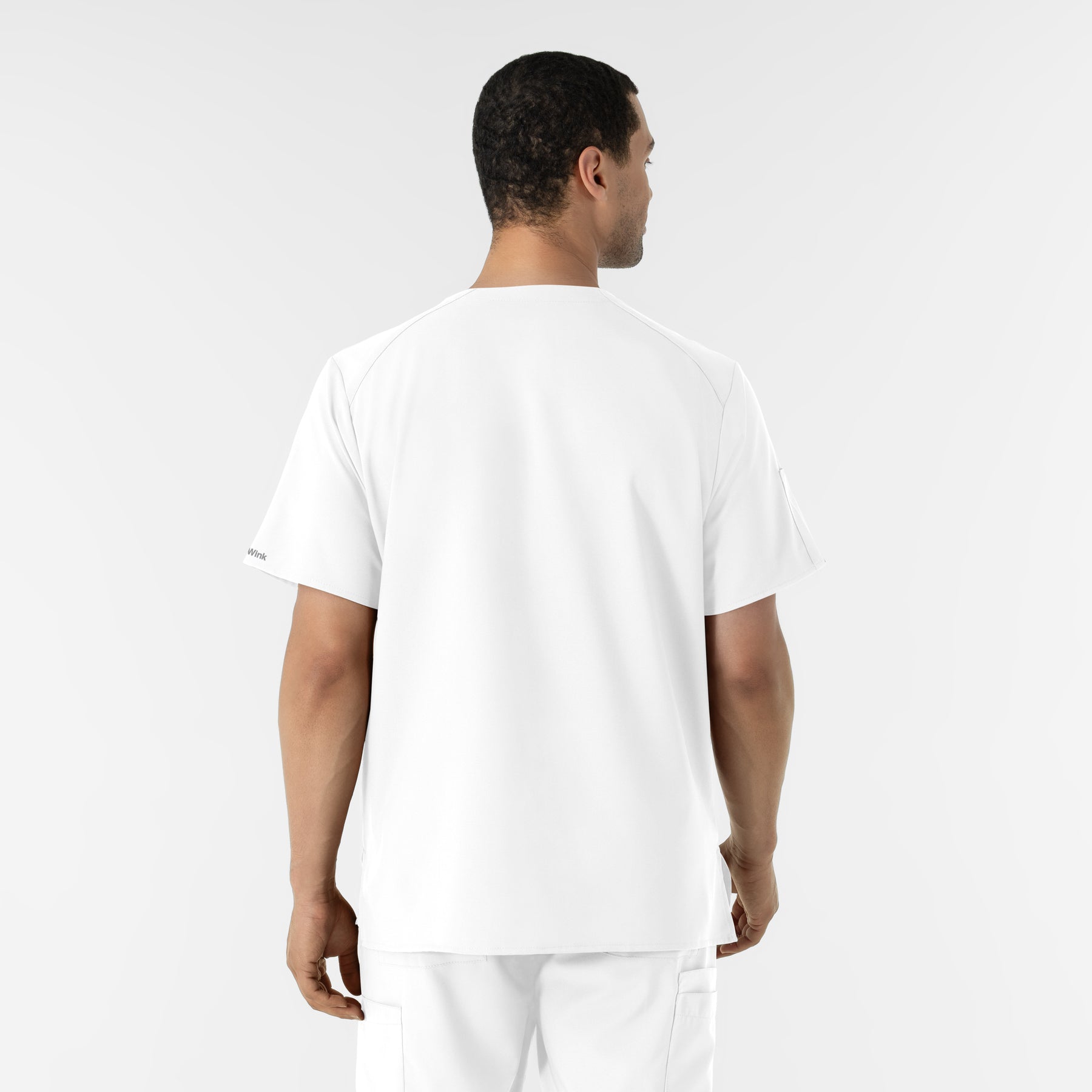 W123 Men's V-Neck Scrub Top White back view