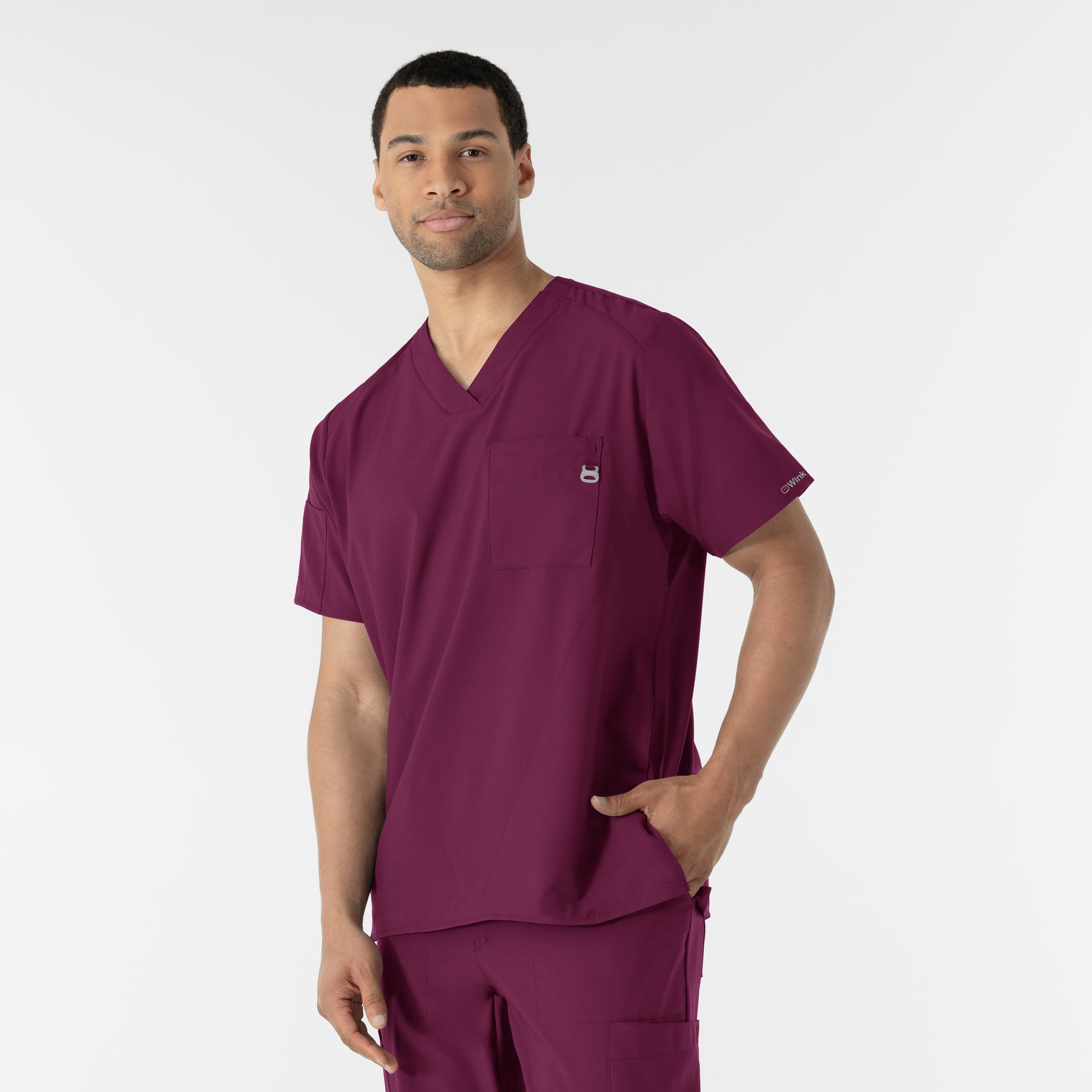 W123 Men's V-Neck Scrub Top Wine side view