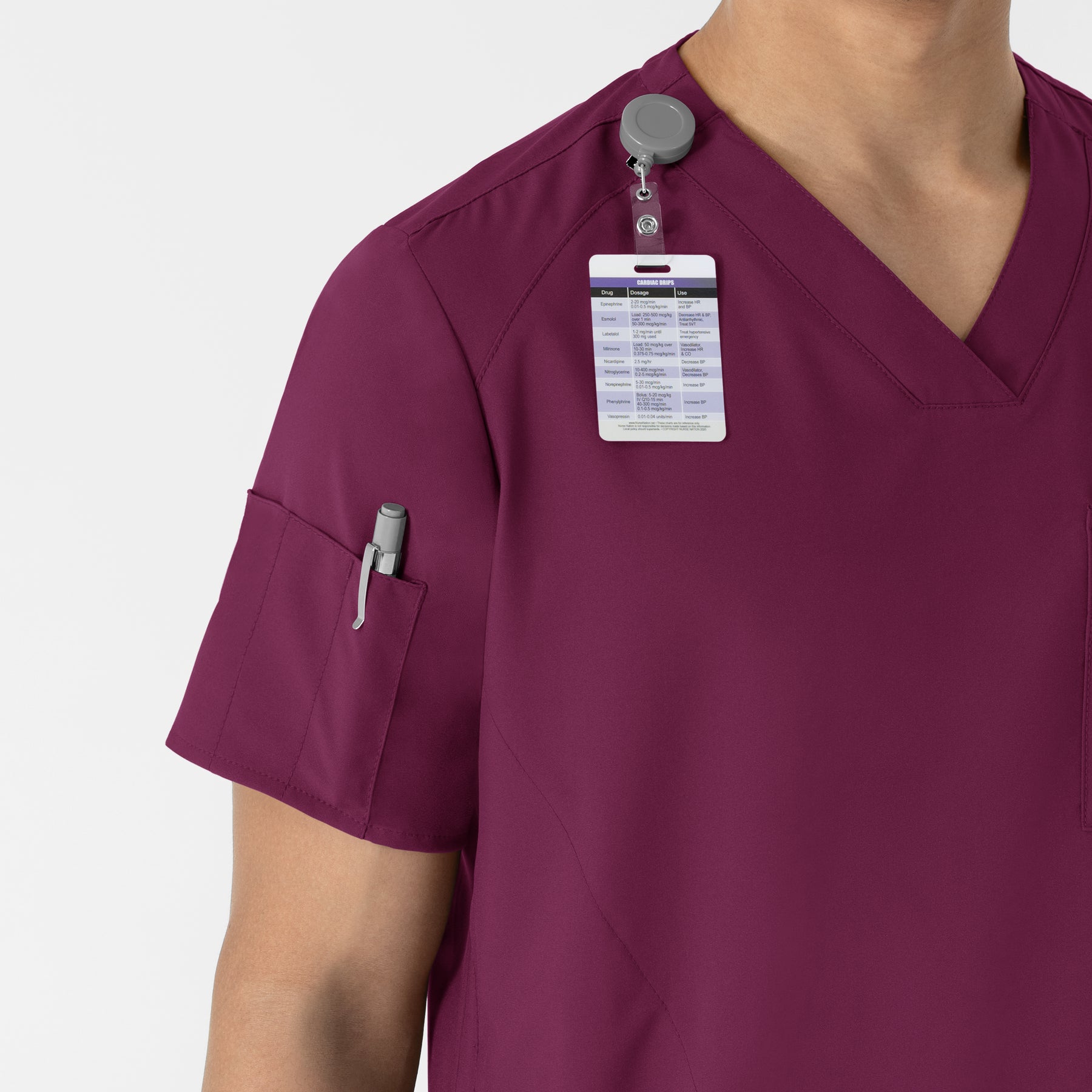 W123 Men's V-Neck Scrub Top Wine side detail 1