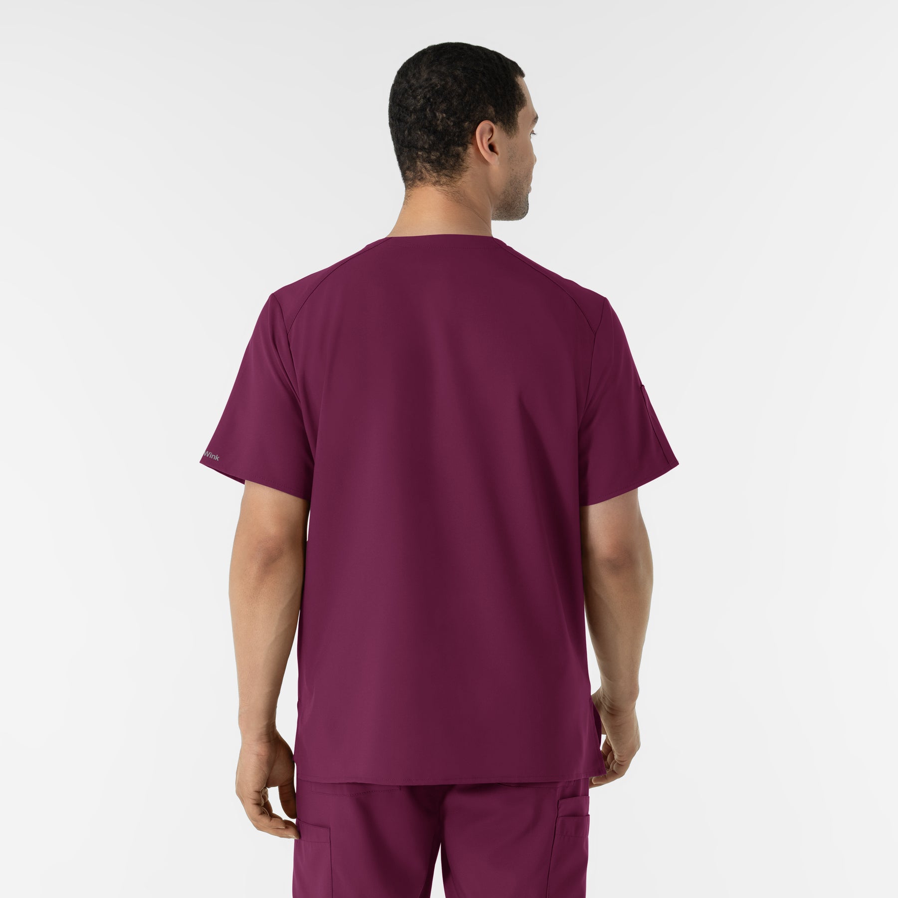 W123 Men's V-Neck Scrub Top Wine back view