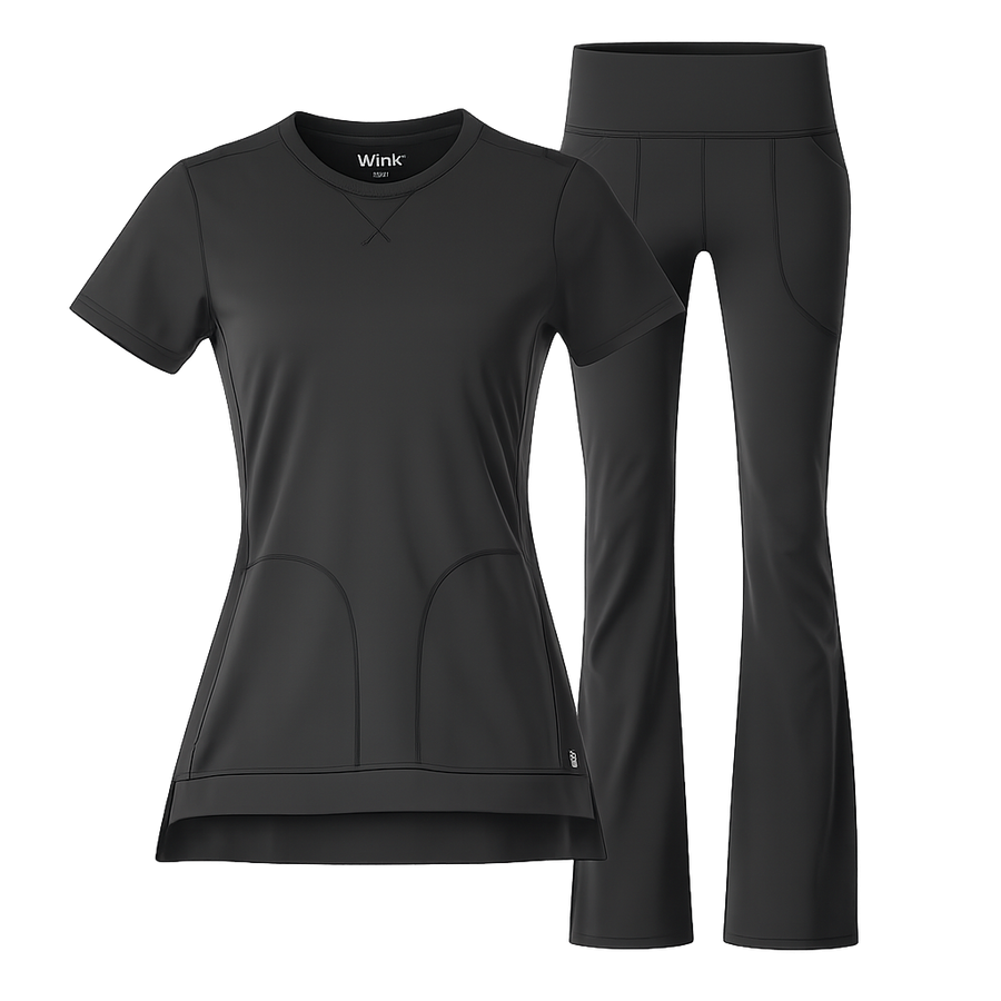 Renew Knit Crew Neck Top Flare Leg Scrub Set