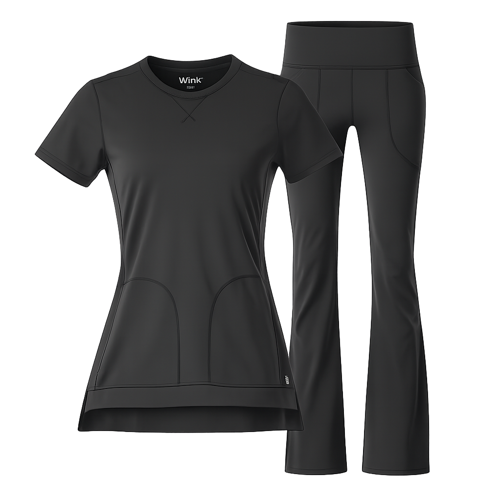 Renew Knit Crew Neck Top Flare Leg Scrub Set