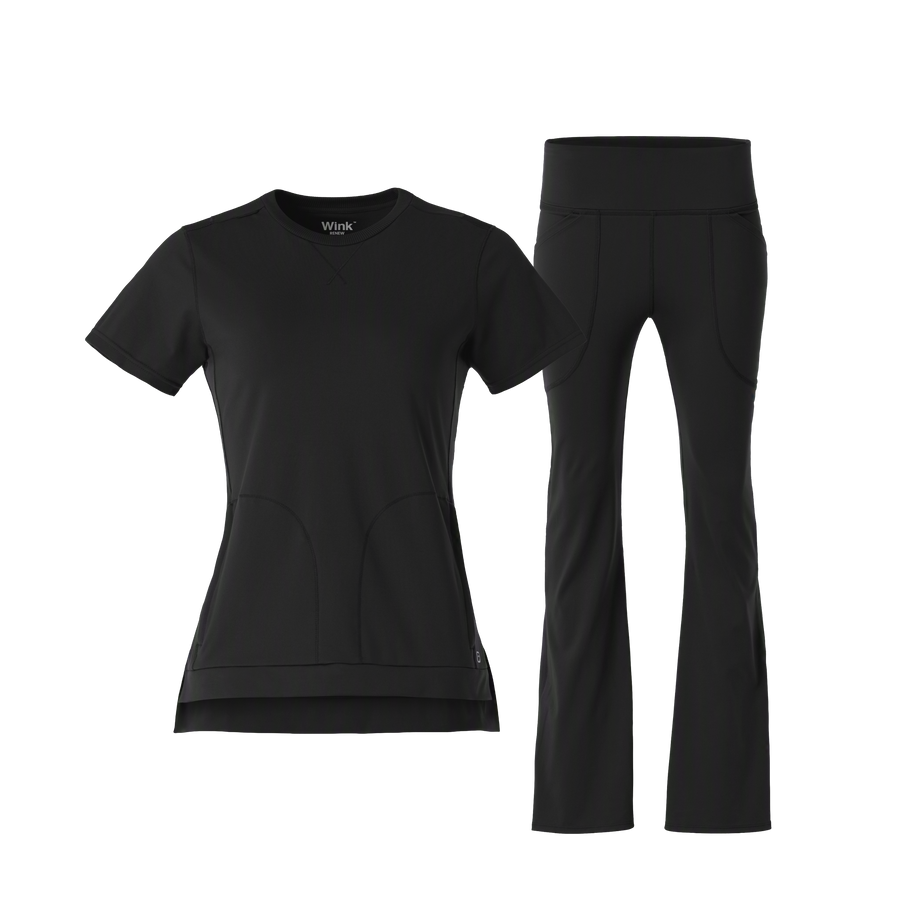 Renew Knit Crew Neck Top Flare Leg Scrub Set