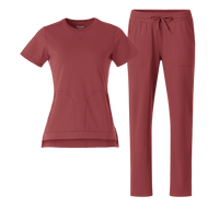 RENEW Knit Crew Neck and Wide Leg Scrub Set - Ruby