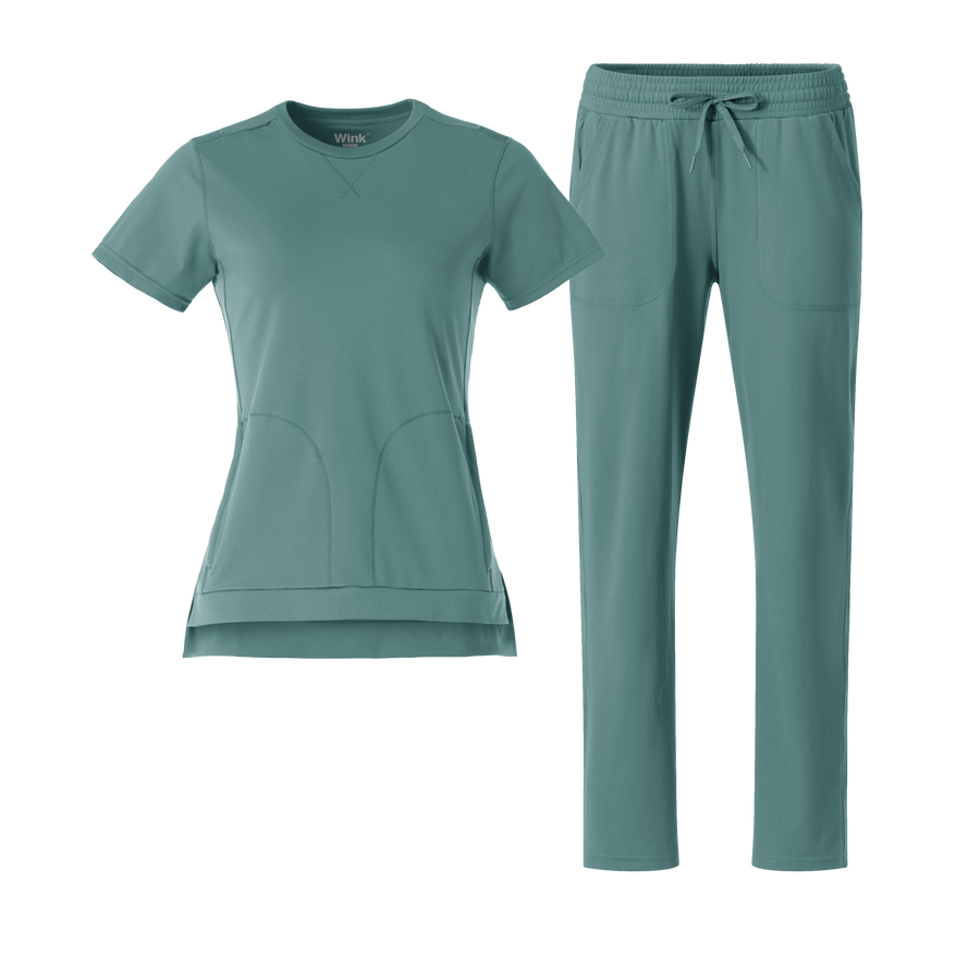 RENEW Knit Crew Neck and Wide Leg Scrub Set - Vintage Teal