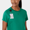 RENEW Knit Women's Flex-n-Reach Crew Neck Scrub Top Bahama Breeze front detail