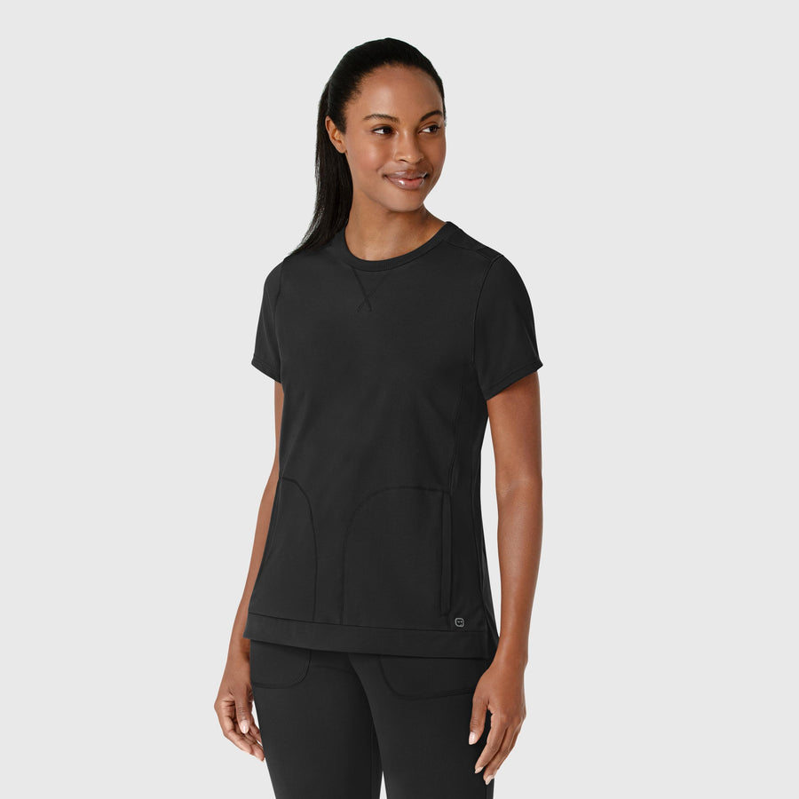 RENEW Knit Women's Flex-n-Reach Crew Neck Scrub Top Black side view