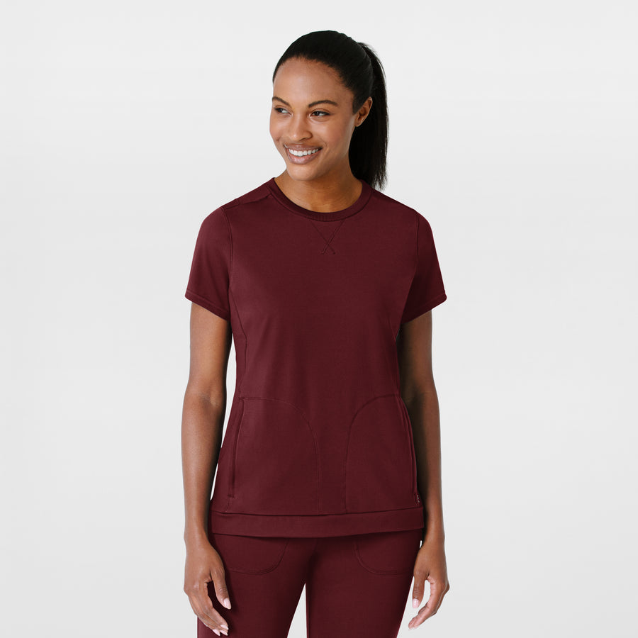 RENEW Knit Women's Knit Flex-n-Reach Crew Neck Scrub Top Burgundy
