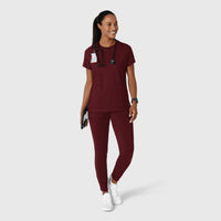 RENEW Knit Women's Knit Flex-n-Reach Crew Neck Scrub Top Burgundy full scrub set