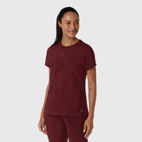 RENEW Knit Women's Knit Flex-n-Reach Crew Neck Scrub Top Burgundy side view