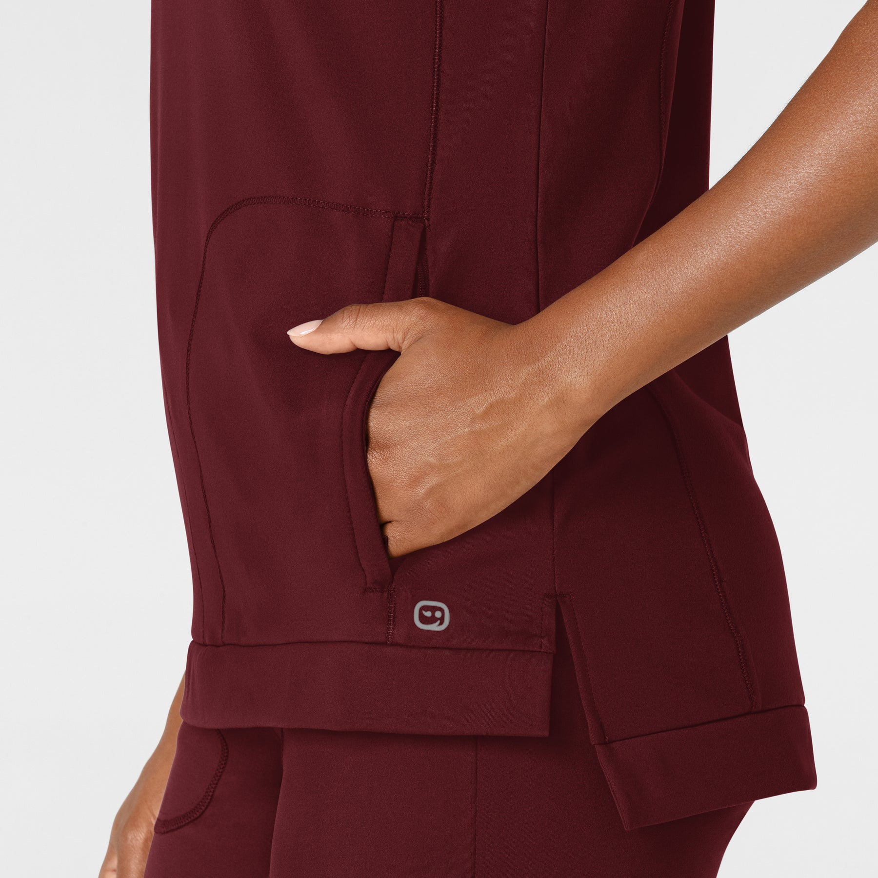 RENEW Knit Women's Knit Flex-n-Reach Crew Neck Scrub Top Burgundy side detail 1