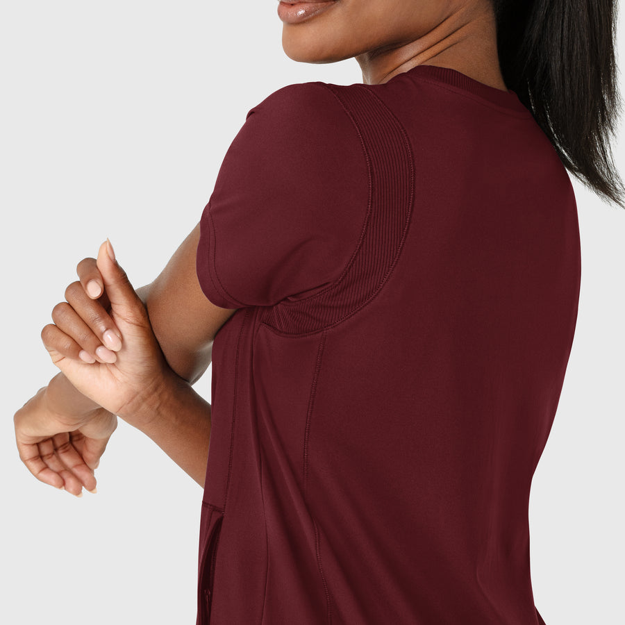 RENEW Knit Women's Knit Flex-n-Reach Crew Neck Scrub Top Burgundy side detail 2
