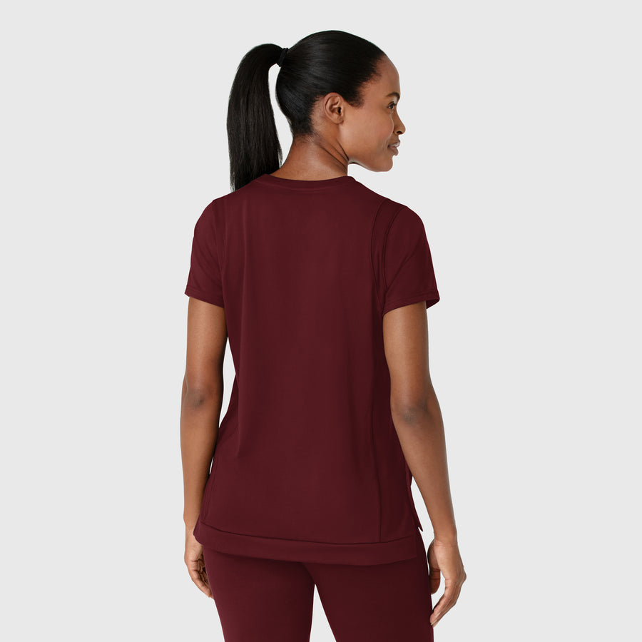 RENEW Knit Women's Knit Flex-n-Reach Crew Neck Scrub Top Burgundy back view