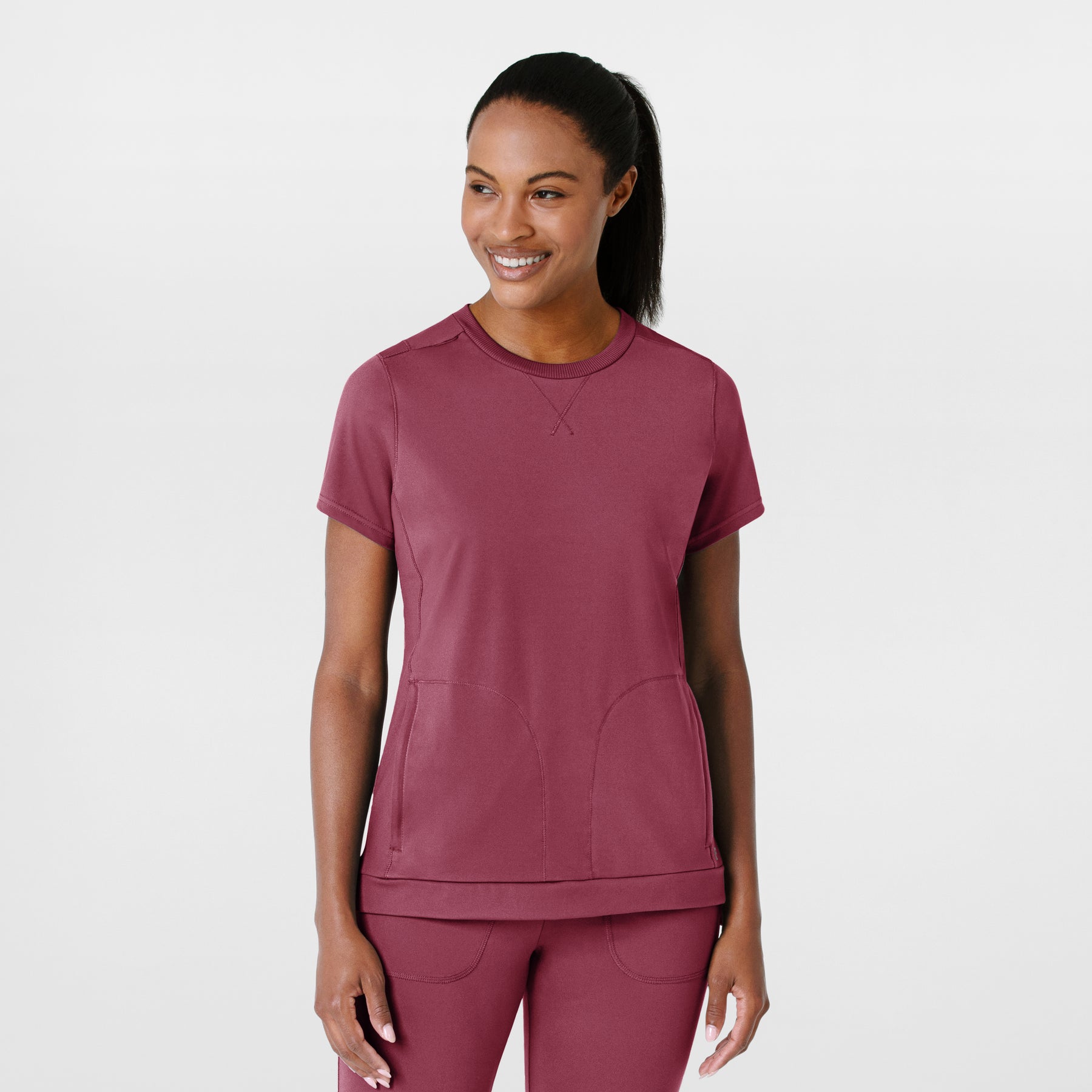 RENEW Knit Women's Flex-n-Reach Crew Neck Scrub Top Carnation