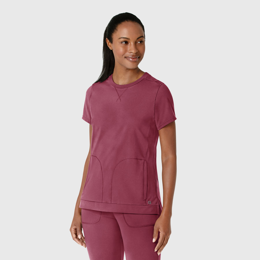 RENEW Knit Women's Flex-n-Reach Crew Neck Scrub Top Carnation side view