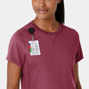 RENEW Knit Women's Flex-n-Reach Crew Neck Scrub Top Carnation front detail
