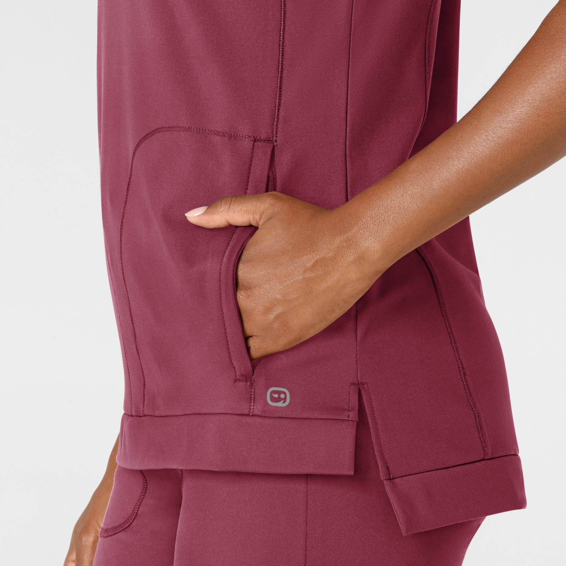 RENEW Knit Women's Flex-n-Reach Crew Neck Scrub Top Carnation side detail 1