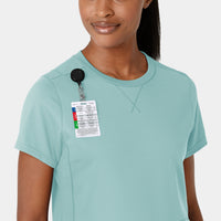 RENEW Knit Women's Flex-n-Reach Crew Neck Scrub Top Coastal Blue front detail