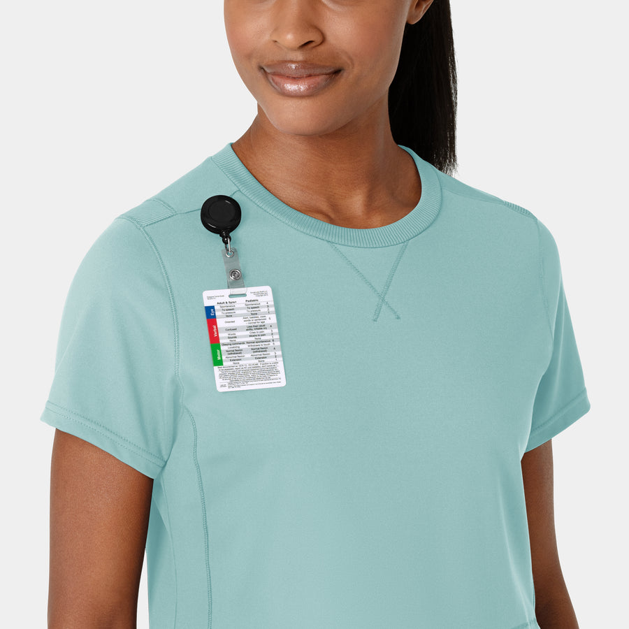RENEW Knit Women's Flex-n-Reach Crew Neck Scrub Top Coastal Blue front detail