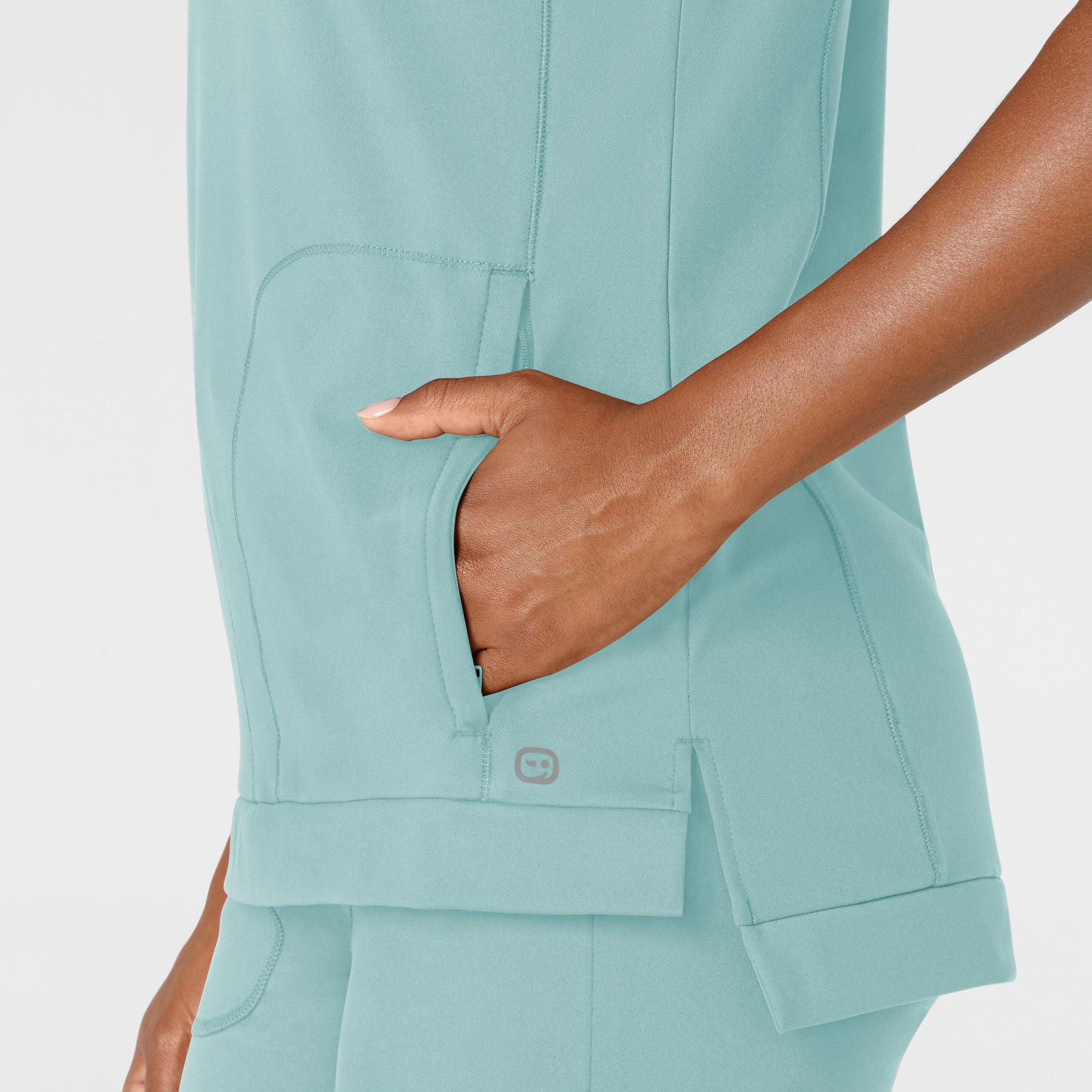 RENEW Knit Women's Flex-n-Reach Crew Neck Scrub Top Coastal Blue side detail 1