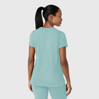 RENEW Knit Women's Flex-n-Reach Crew Neck Scrub Top Coastal Blue back view