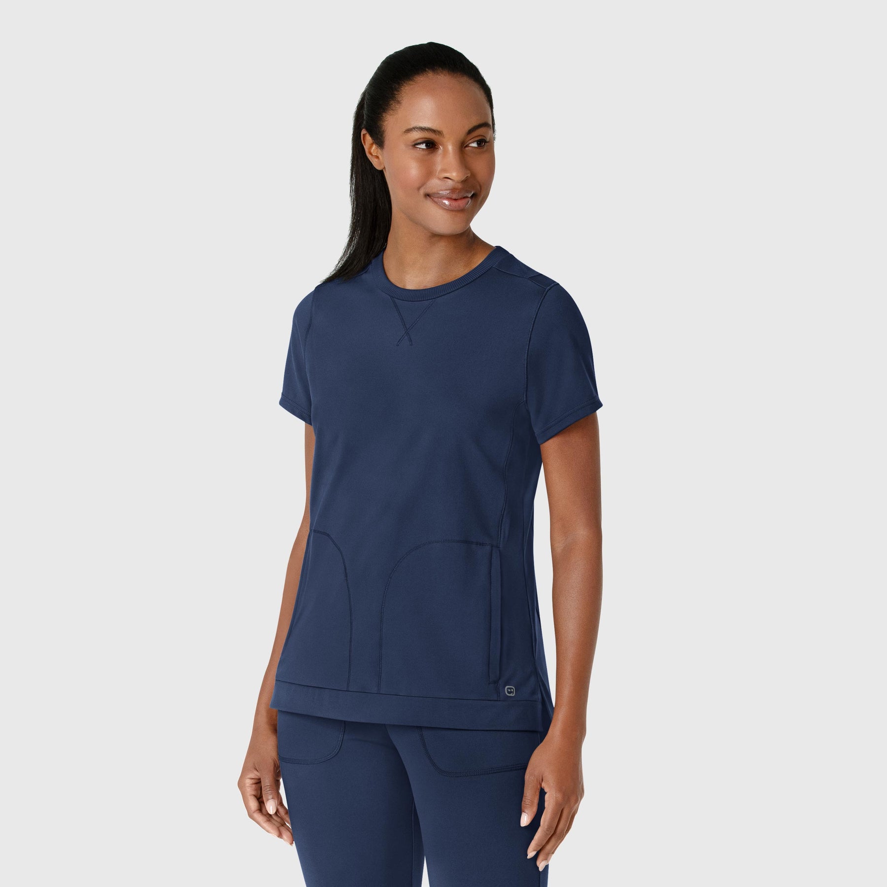 RENEW Knit Women's Flex-n-Reach Crew Neck Scrub Top Navy side view