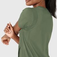 RENEW Knit Women's Flex-n-Reach Crew Neck Scrub Top Olive side detail 2