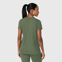 RENEW Knit Women's Flex-n-Reach Crew Neck Scrub Top Olive back view