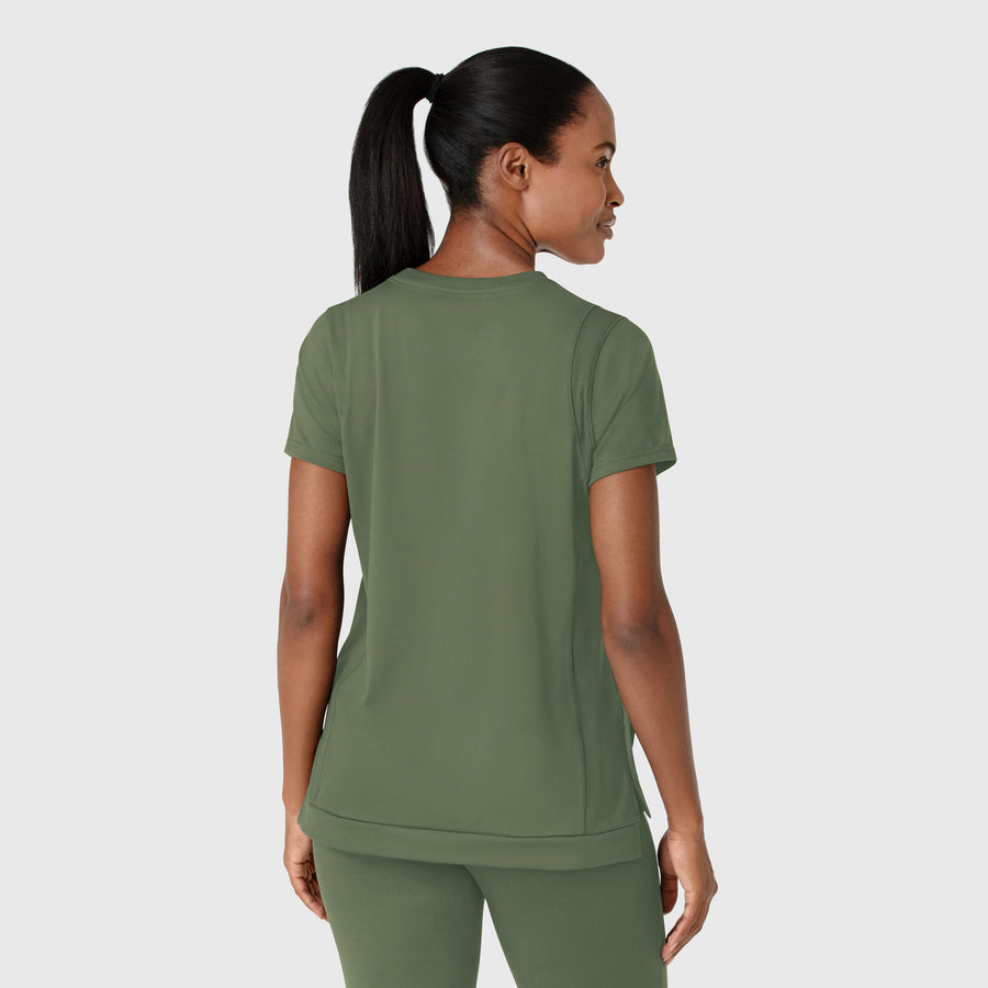 RENEW Knit Women's Flex-n-Reach Crew Neck Scrub Top Olive back view
