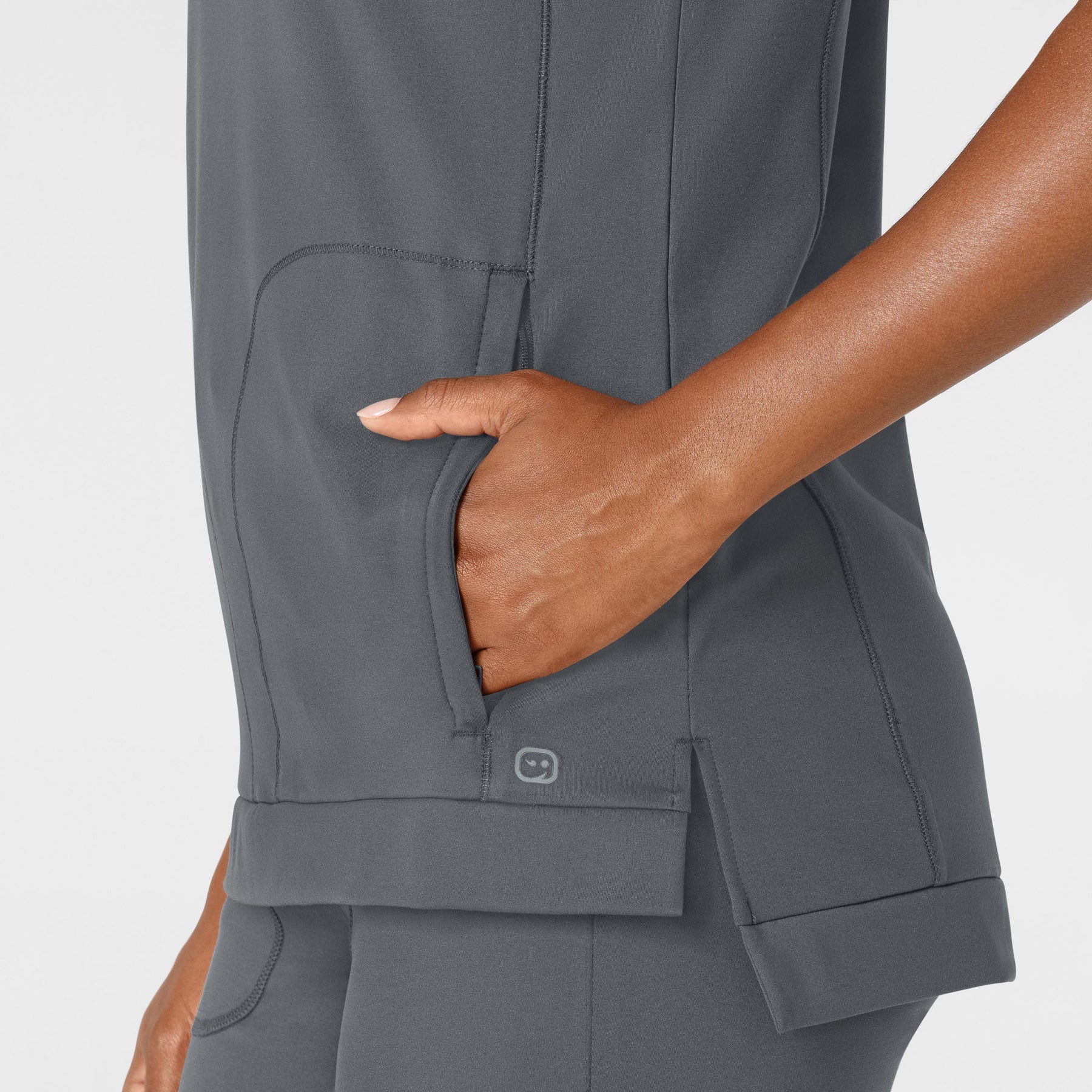 RENEW Knit Women's Flex-n-Reach Crew Neck Scrub Top Pewter side detail 1