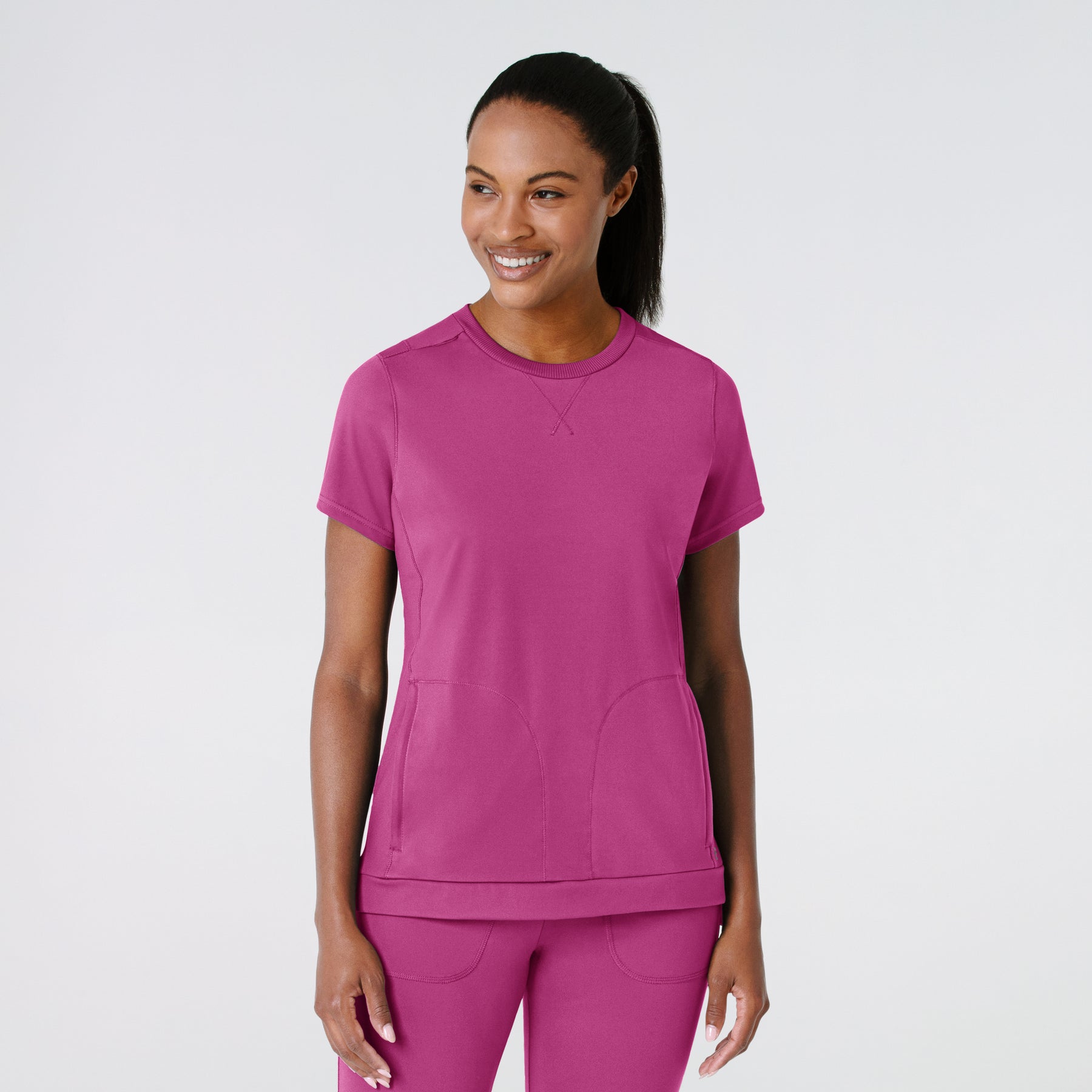 RENEW Knit Women's Flex-n-Reach Crew Neck Scrub Top Raspberry