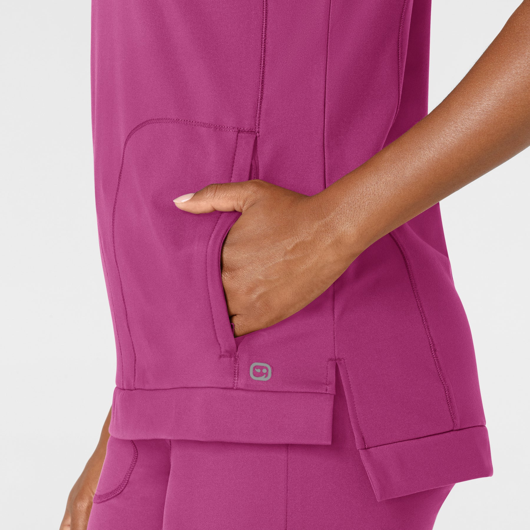 RENEW Knit Women's Flex-n-Reach Crew Neck Scrub Top Raspberry side detail 1