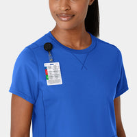 RENEW Knit Women's Flex-n-Reach Crew Neck Scrub Top Royal front detail