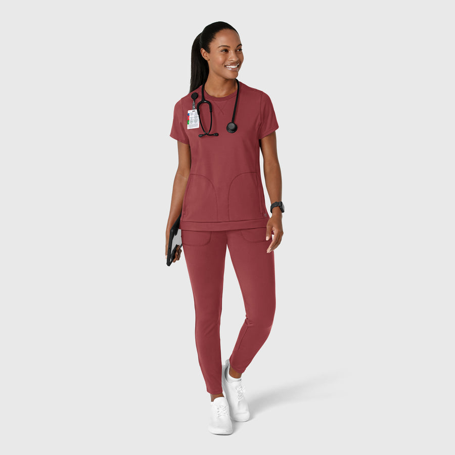 RENEW Knit Women's Flex-n-Reach Crew Neck Scrub Top Ruby full scrub set
