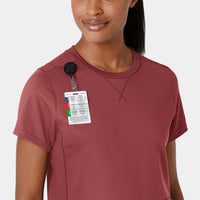 RENEW Knit Women's Flex-n-Reach Crew Neck Scrub Top Ruby front detail
